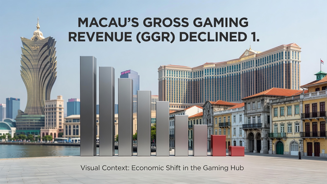 View of Macau skyline with casino resorts along the waterfront at dusk